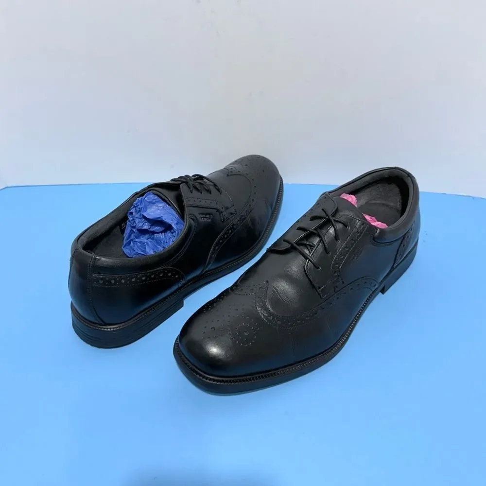 Rockport Men’s Wingtip Oxford Shoes – Black Leather, Waterproof, Size 12”